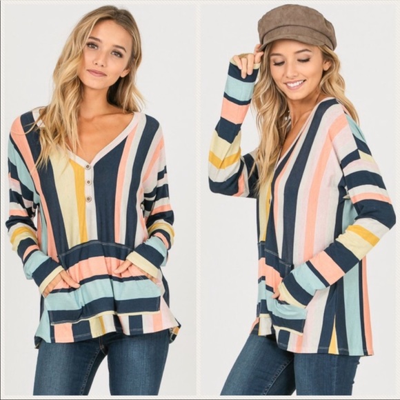 Lite-Weight Striped Henley Tops - Picture 2 of 4